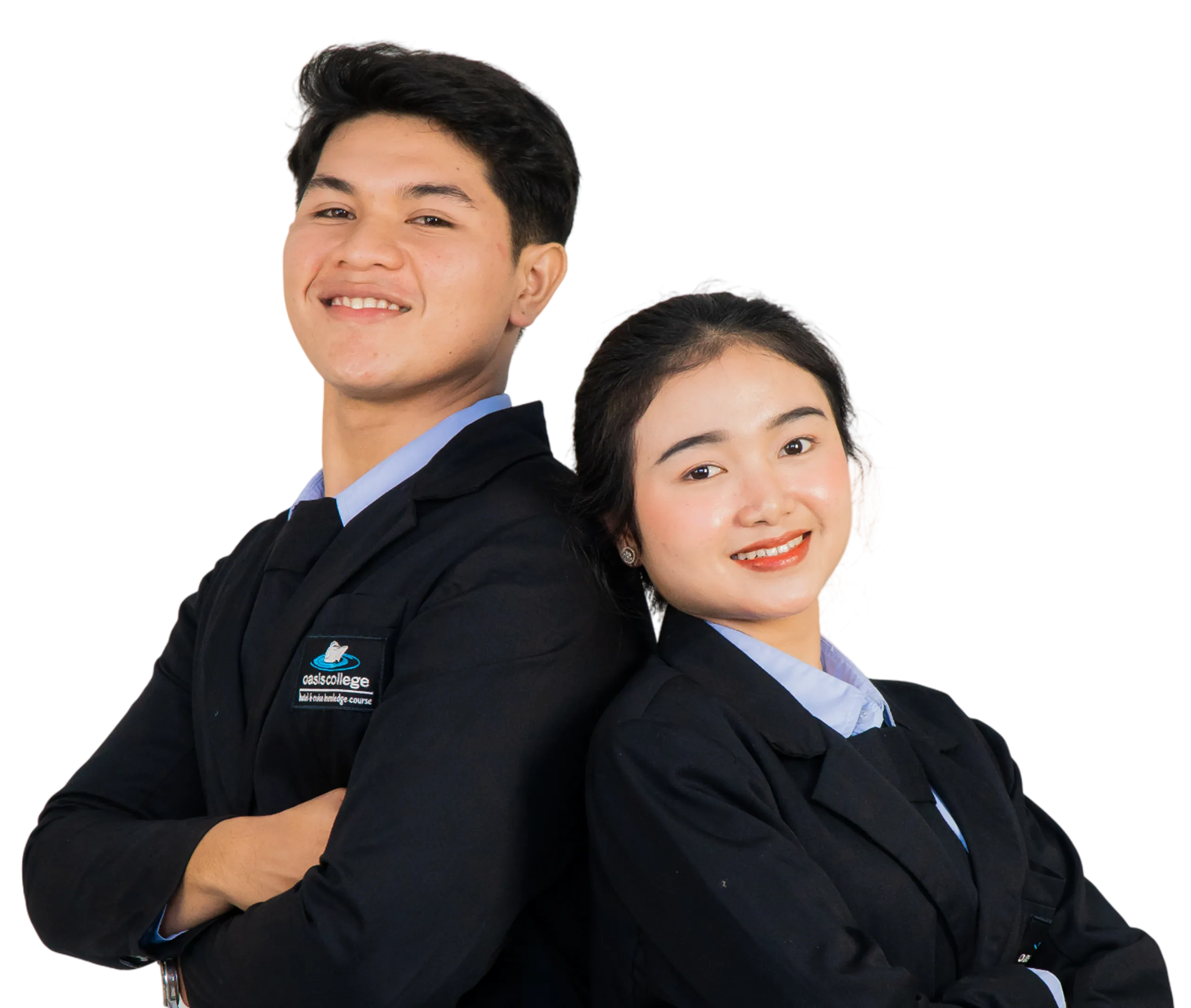 Dua siswa Oasis College mengenakan seragam almamater